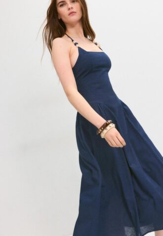 Midi-halterjurk met kralendetails