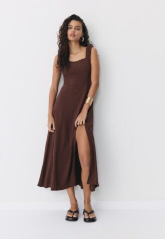 Midi-jurk met gekruiste rug in linnenlook