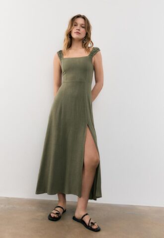 Midi-jurk met gekruiste rug in linnenlook