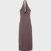 Midi-jurk met halternek en metallic draad