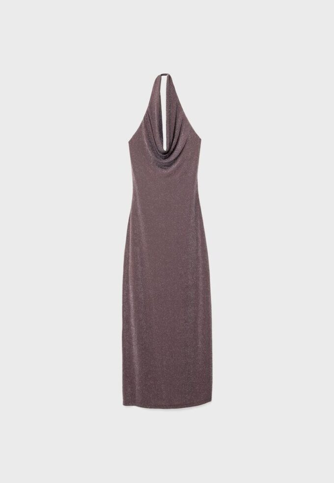 Midi-jurk met halternek en metallic draad