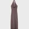 Midi-jurk met halternek en metallic draad