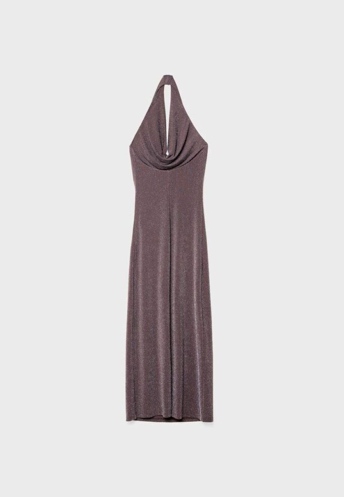 Midi-jurk met halternek en metallic draad