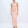 Midi-jurk van tule met prints en sjaal Midi-jurk van tule met prints en sjaal