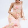 Midi-jurk van tule met prints en sjaal Midi-jurk van tule met prints en sjaal