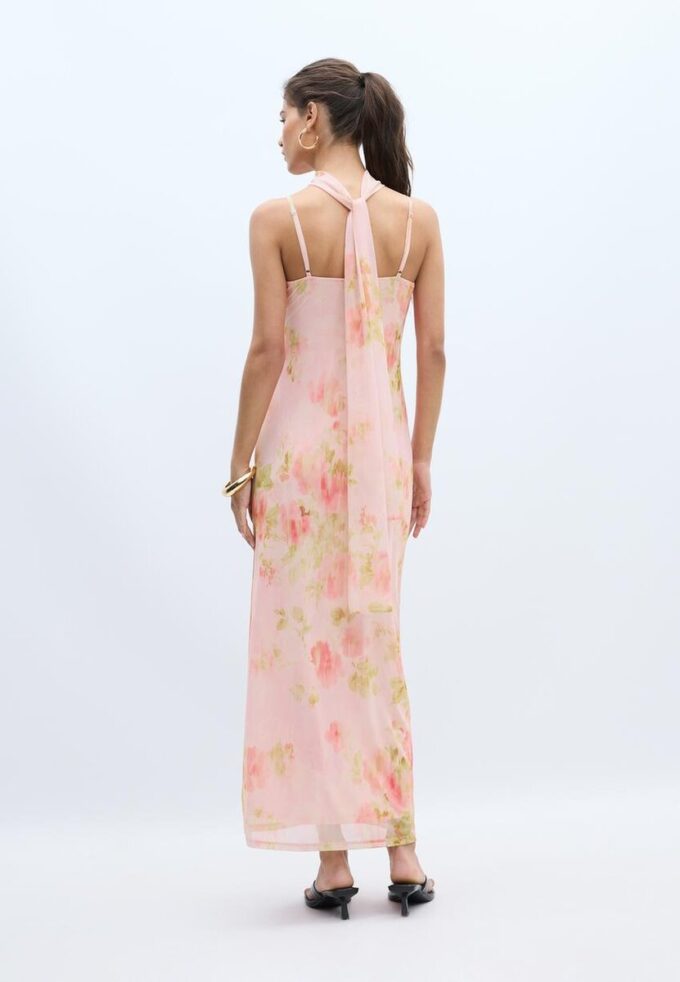 Midi-jurk van tule met prints en sjaal Midi-jurk van tule met prints en sjaal