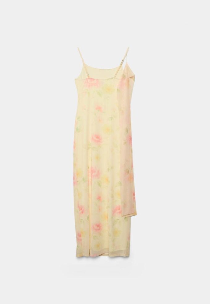 Midi-jurk van tule met prints en sjaal