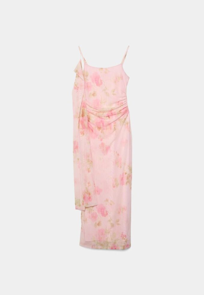 Midi-jurk van tule met prints en sjaal Midi-jurk van tule met prints en sjaal