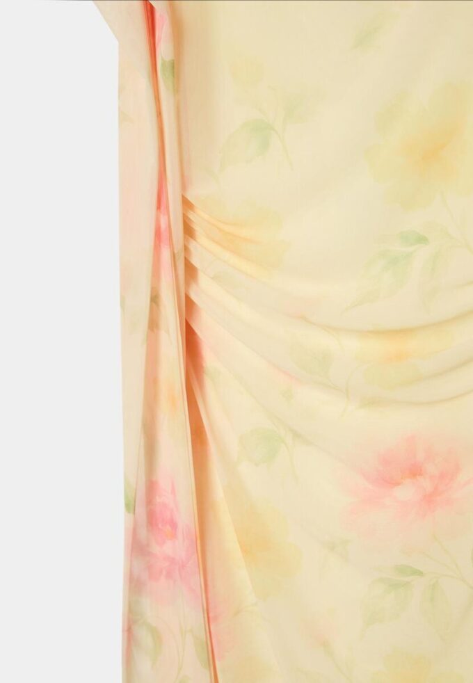 Midi-jurk van tule met prints en sjaal