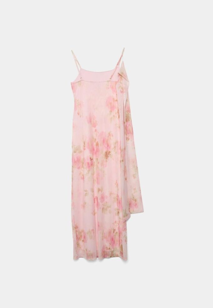 Midi-jurk van tule met prints en sjaal Midi-jurk van tule met prints en sjaal
