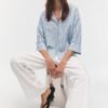 Overhemd met kimonomouwen en linnenlook Overhemd met kimonomouwen en linnenlook