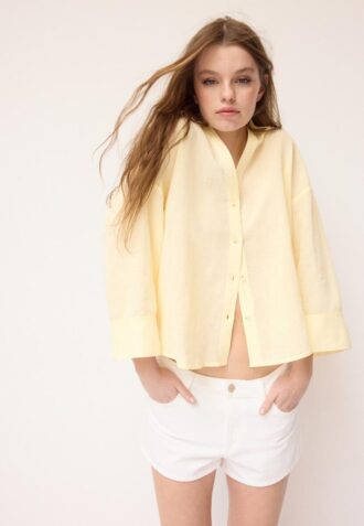 Overhemd met kimonomouwen en linnenlook