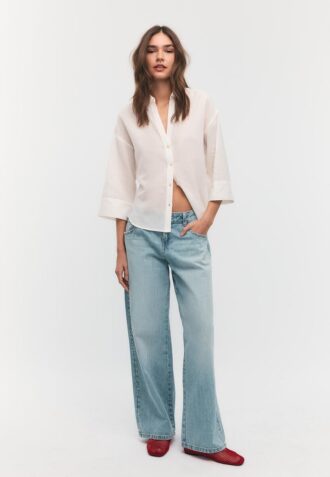 Overhemd met kimonomouwen en linnenlook