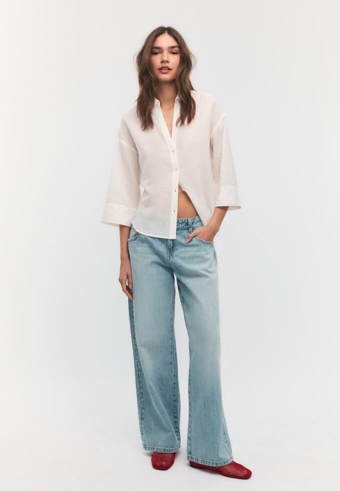 Overhemd met kimonomouwen en linnenlook