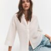 Overhemd met kimonomouwen en linnenlook