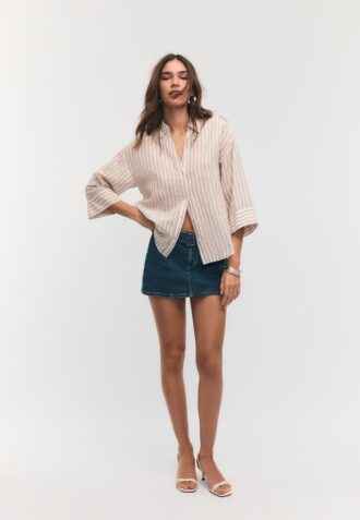 Overhemd met kimonomouwen en linnenlook