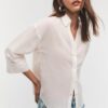 Overhemd met kimonomouwen en linnenlook