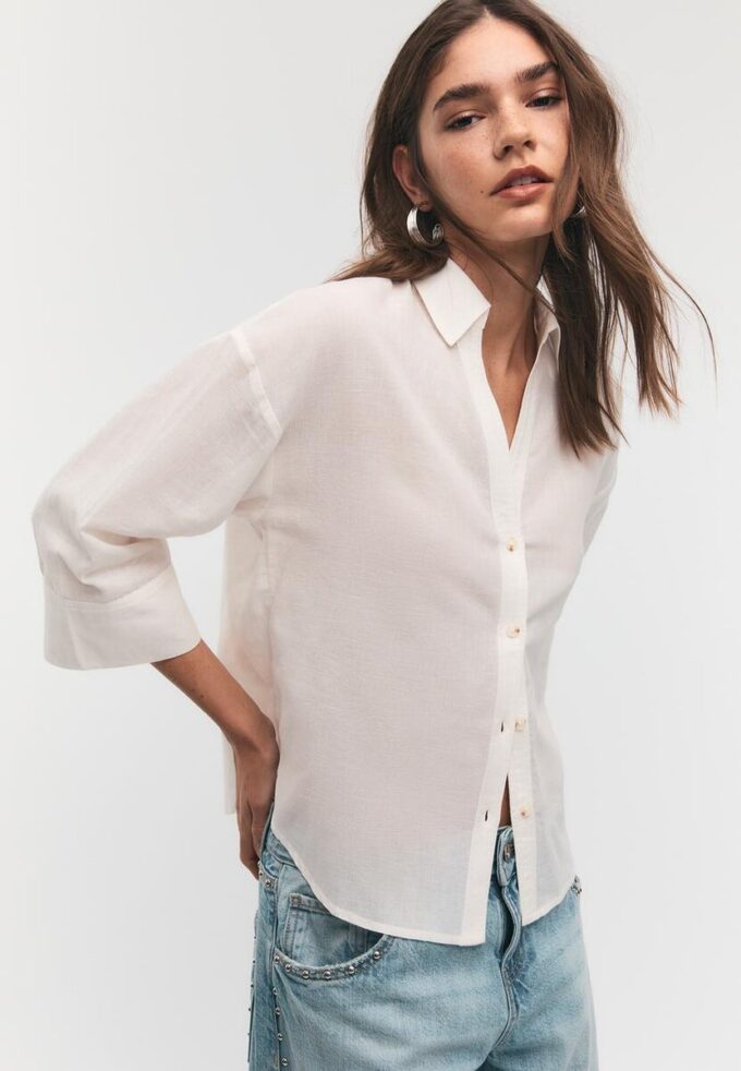Overhemd met kimonomouwen en linnenlook