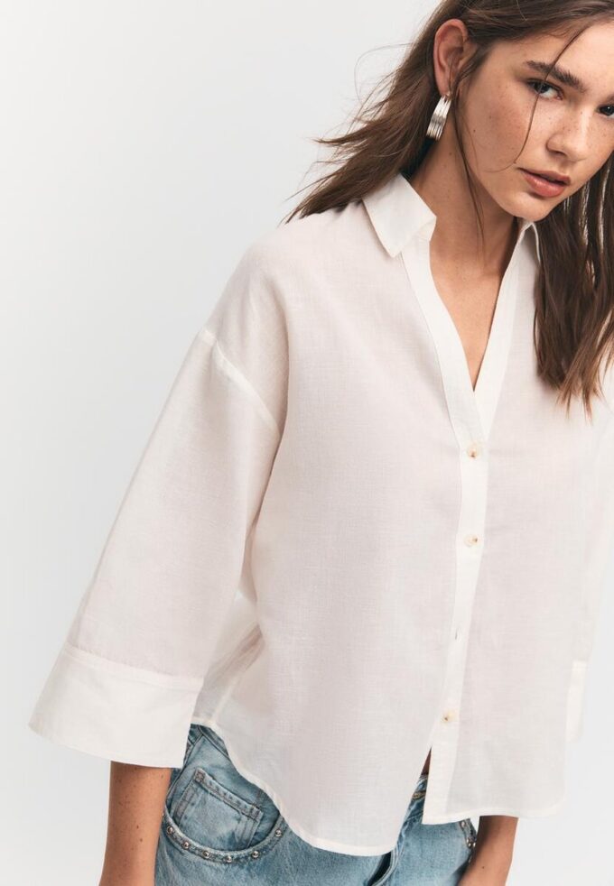 Overhemd met kimonomouwen en linnenlook