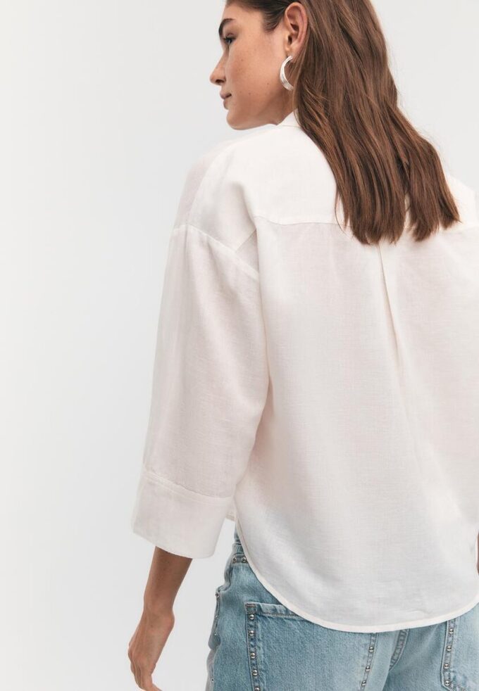 Overhemd met kimonomouwen en linnenlook