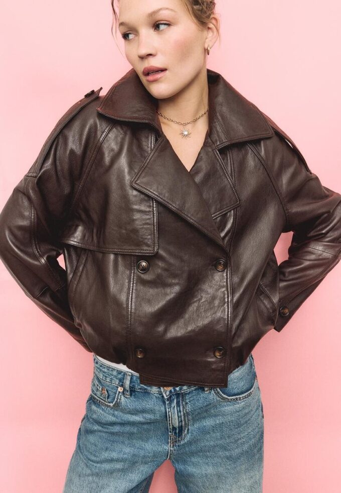 Oversize 100% leer trenchcoat