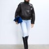 Oversize 100% leerjas met klep
