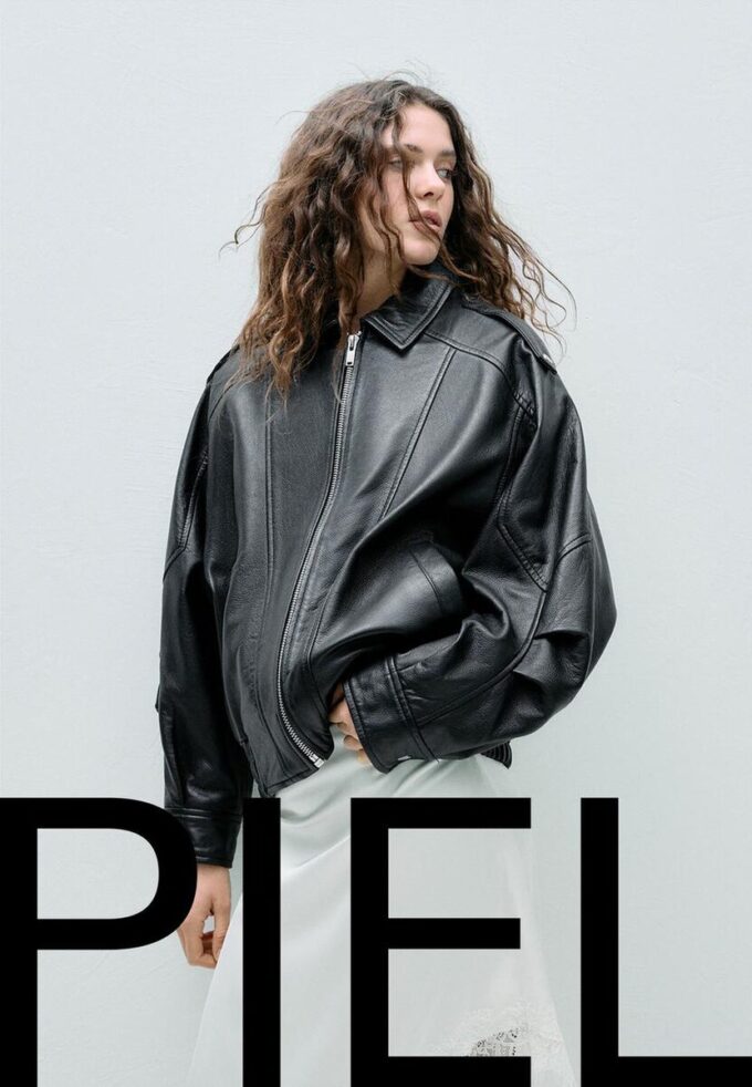 Oversize 100% leerjas met klep