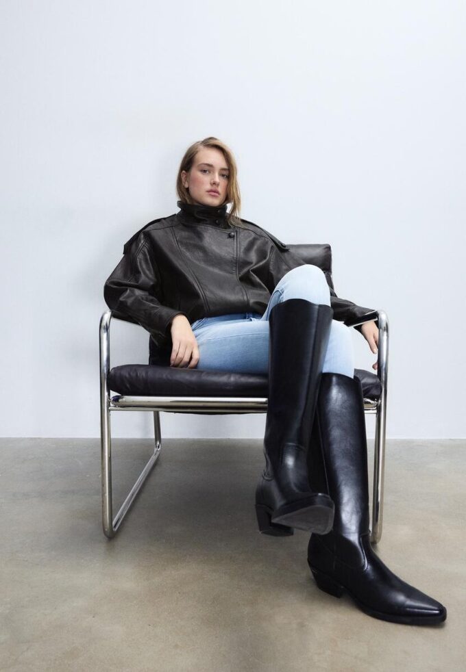 Oversize 100% leerjas met klep