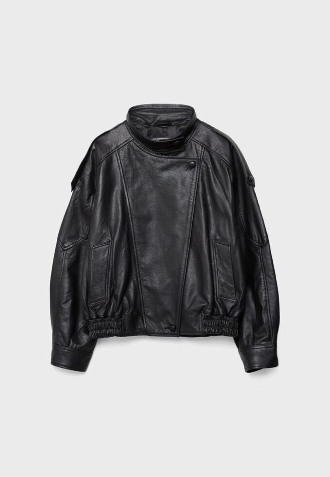 Oversize 100% leerjas met klep