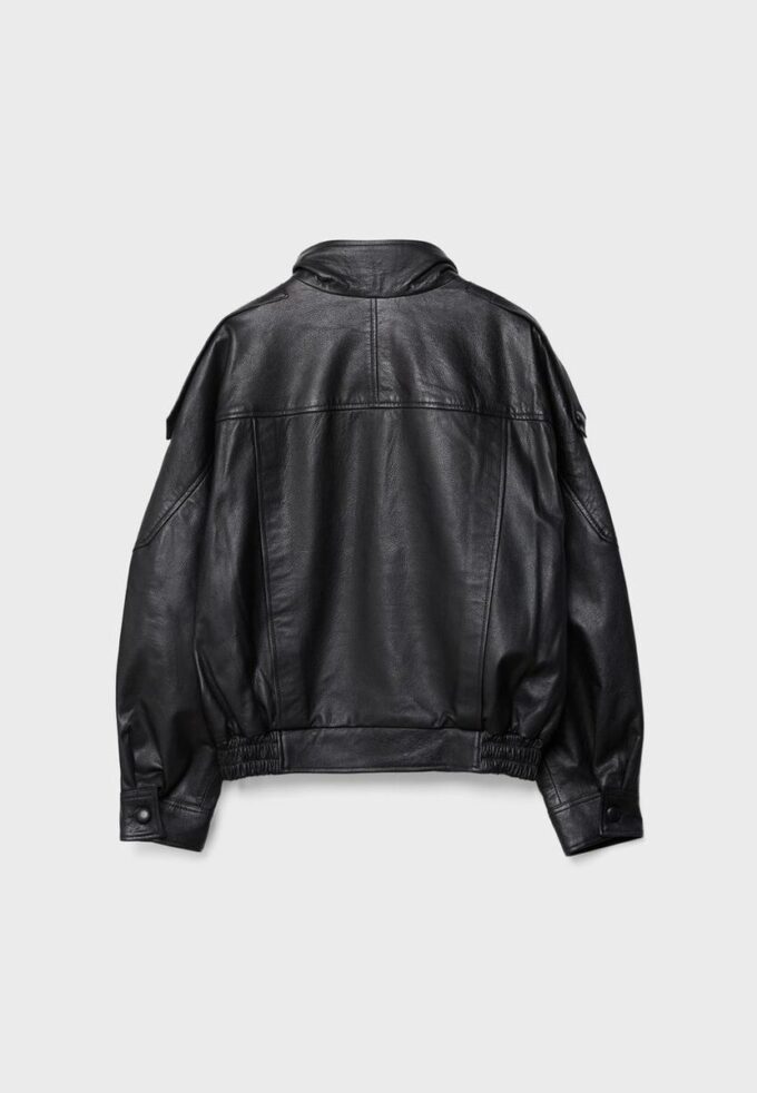 Oversize 100% leerjas met klep