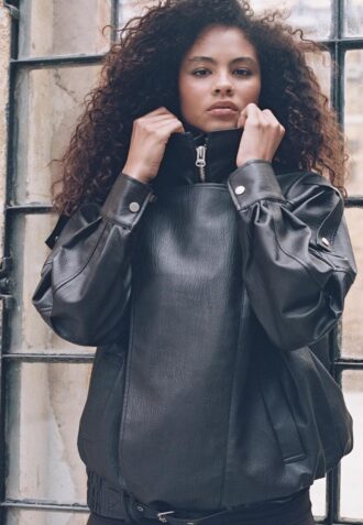 Oversize imitatieleren jasje met revers