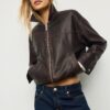 Oversize jas met gewassen leereffect