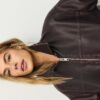 Oversize jas met gewassen leereffect