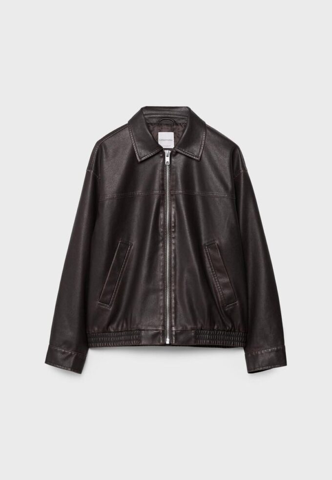 Oversize jas met gewassen leereffect