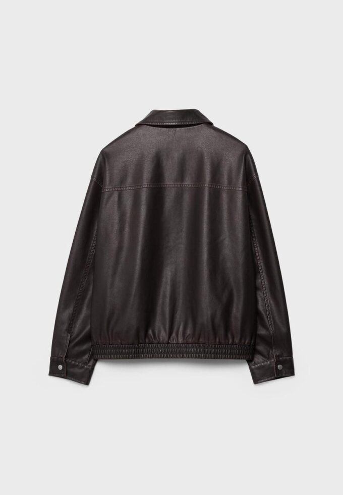 Oversize jas met gewassen leereffect