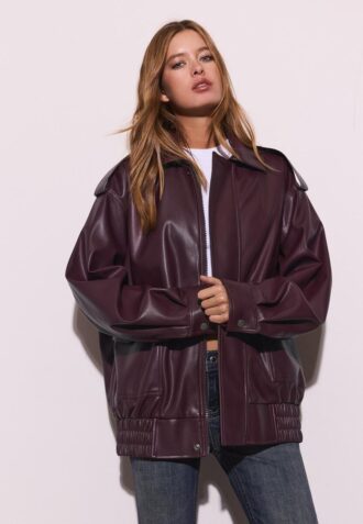 Oversize motorjas met leerlook