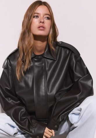 Oversize motorjas met leerlook