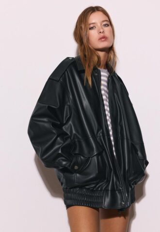 Oversize motorjas met leerlook
