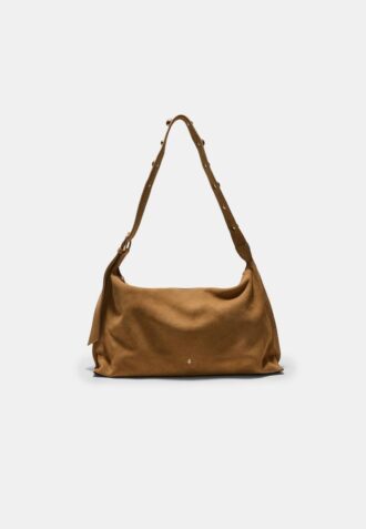 Platte schoudertas met studs, 100% Leer
