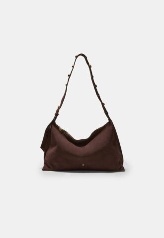 Platte schoudertas met studs, 100% Leer