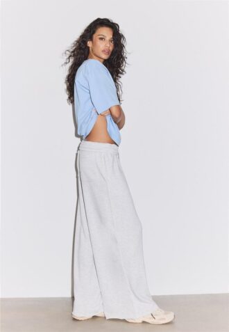 Pluche broek met Wide Leg pijpen en sierstuk