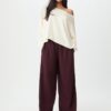 Pluche broek met Wide Leg pijpen en sierstuk Pluche broek met Wide Leg pijpen en sierstuk