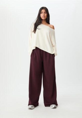 Pluche broek met Wide Leg pijpen en sierstuk