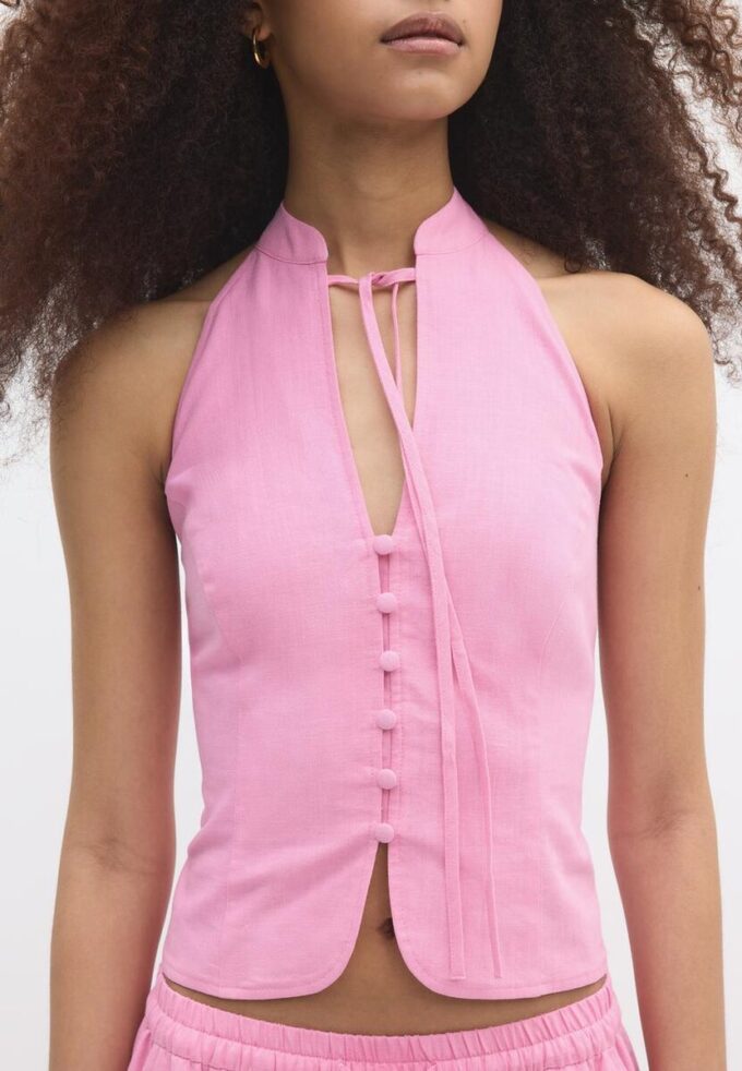 Qipao-top met halternek en knopen