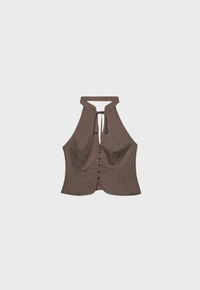 Qipao-top met halternek en knopen Qipao-top met halternek en knopen
