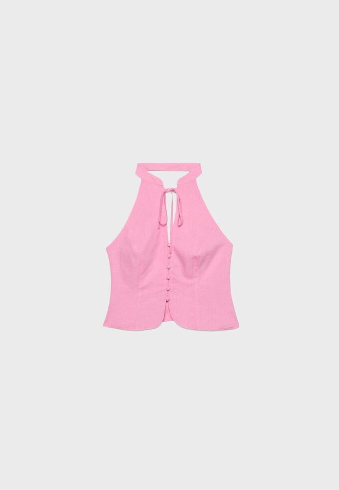 Qipao-top met halternek en knopen