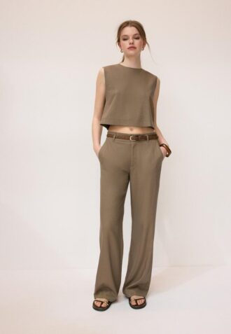 Rechte broek met riem en linnenlook