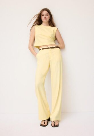 Rechte broek met riem en linnenlook