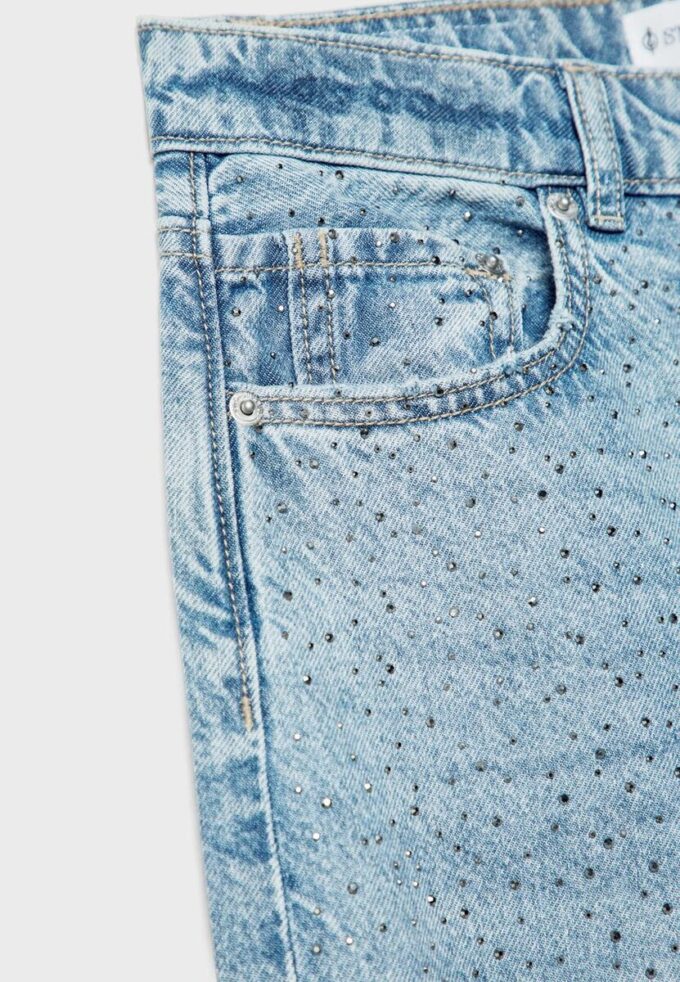 Rechte jeans met strass-steentjes Rechte jeans met strass-steentjes