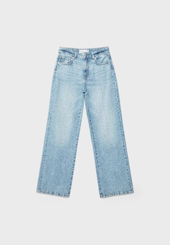 Rechte jeans met strass-steentjes Rechte jeans met strass-steentjes